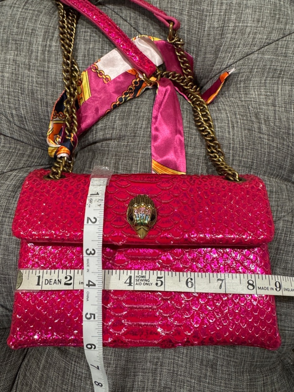 Kurt Geiger Bag Kensington Snake Embossed Sample Sale Pink Textured Crossbody - Picture 17 of 17